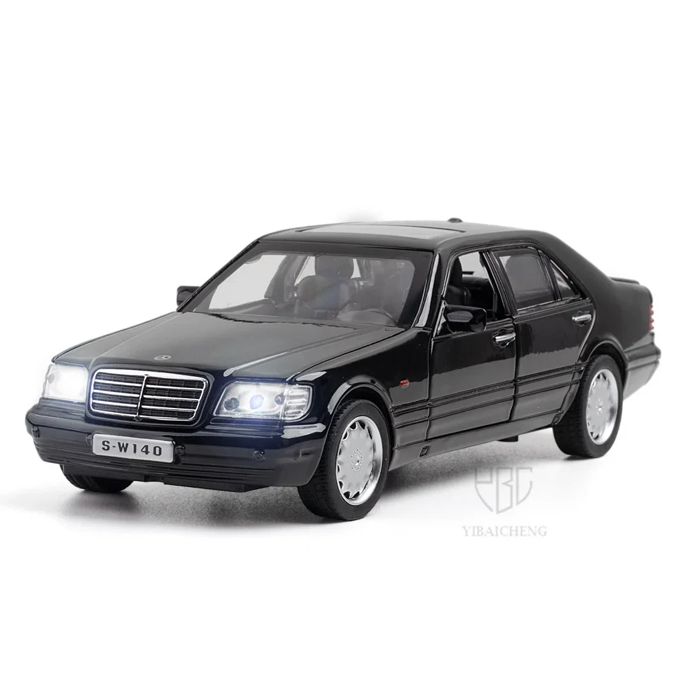 1:32 Benz S-W140 Alloy Diecast Car Model Toy Metal Body Plastic Chassis Rubber Tire With 4 Doors Opened Pull Back Kids Gifts