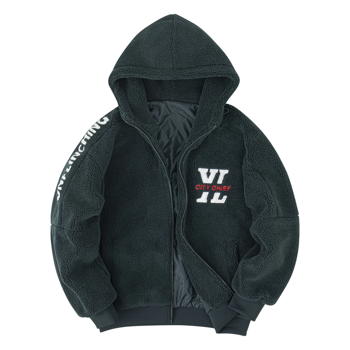 

Men's Cozy Color Block Long Sleeve Embroidery Jacket Full-Zip Hooded Fleece Coats Autumn and Winter Loose Thick Warm Outerwear