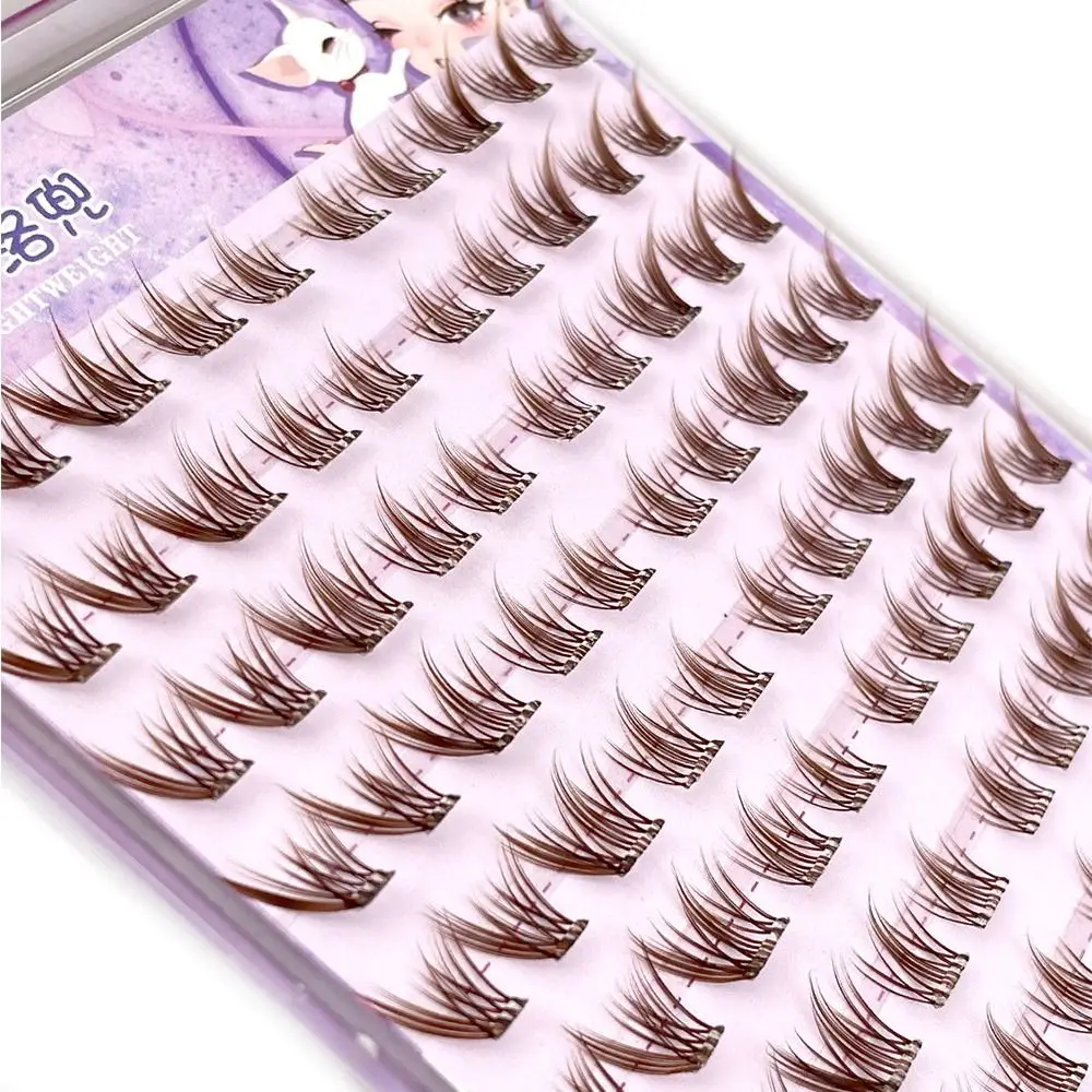 Brown False Eyelashes 3D Wispy Single Cluster Segmented Eyelashes No Glue Needed Self-Adhesive Fox Lashes DIY Eyelash Extension
