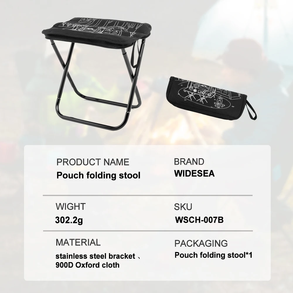 Widesea Camping Stool Outdoor Foldable Chair Fishing Lightweight Zipper Storage Portable Stainless Steel Hiking Travel Furniture