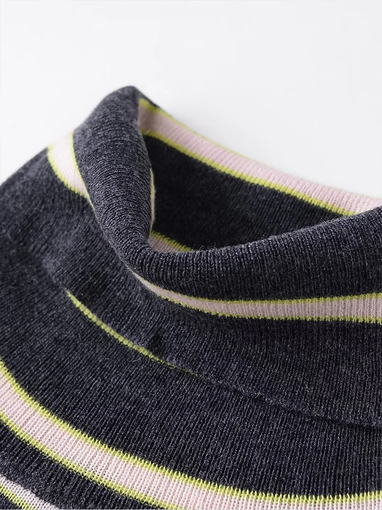 النمط الأوروبي أزياء المرأة الجديدة تنوعا مزاجه مقلمة عالية الياقة طويلة الأكمام محبوك سترة