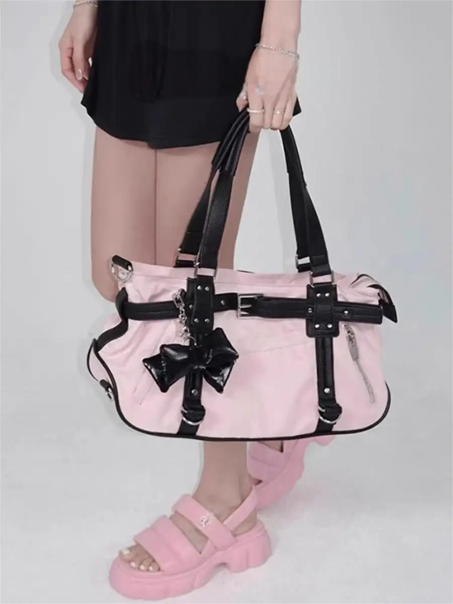 

JIAERDI Bow Harajuku Leopard Print Y2k Shoulder Bags Women Hot Girls Nylon Cute Handbag Lady Vintage Tote Underarm Bag Aesthetic