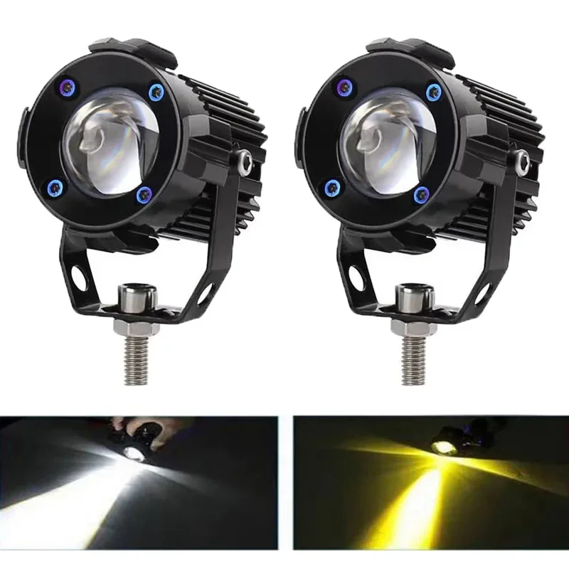 30W Motorcycle Universal LED Spotlight Dual Color High beam Auxiliary Fog Light Headlight Driving Lights For Moto Dirt Bike UTVs