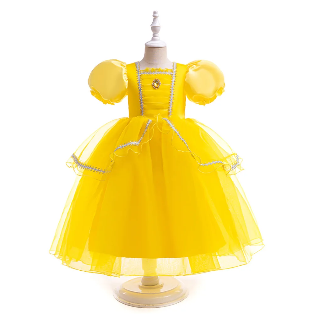 Little Girls Belle Cosplay Costumes Kids Halloween Dress Up Cloth Gilrs Yellow Pink Purple Blue Birthday Dance Dress Party Dress