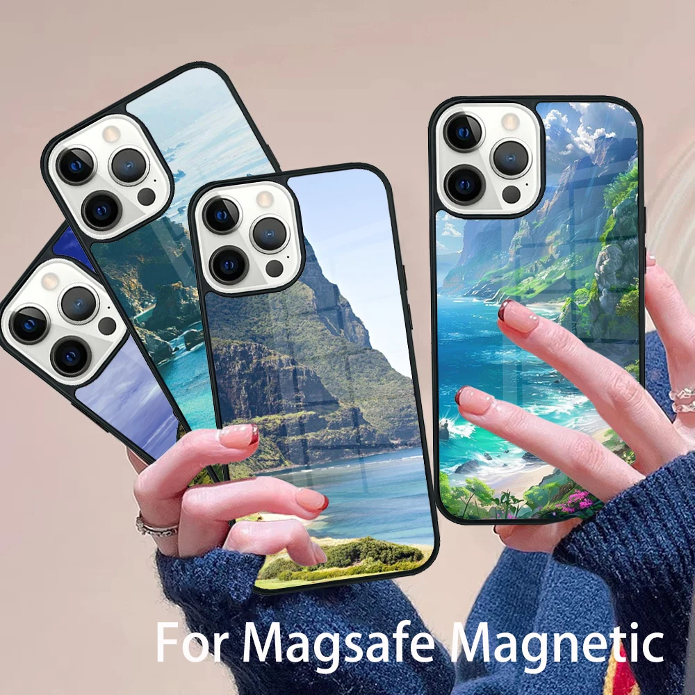 

Travel Mountain Sea Beach Phone Case Magesafe Magnetic Wireless Charge Cover For IPhone 16 11 12 13 14 15 Pro Max Plus Mini