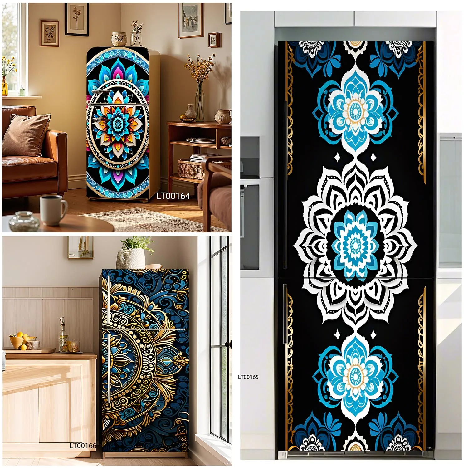 

Colorful Mandala Flower Fridge Stickers Art Fridge Wrap Sticker Waterproof Aesthetic Vinyl Sticker for Refrigerator Decoration