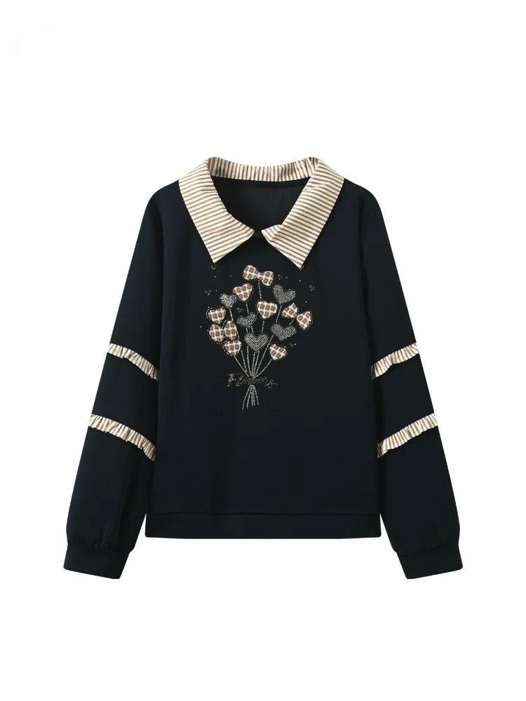 

Женская толстовка больших размеров с длинным рукавом, весенняя, свободного кроя, универсальная, стройнящая, омолаживающая, повседневная, средней длины