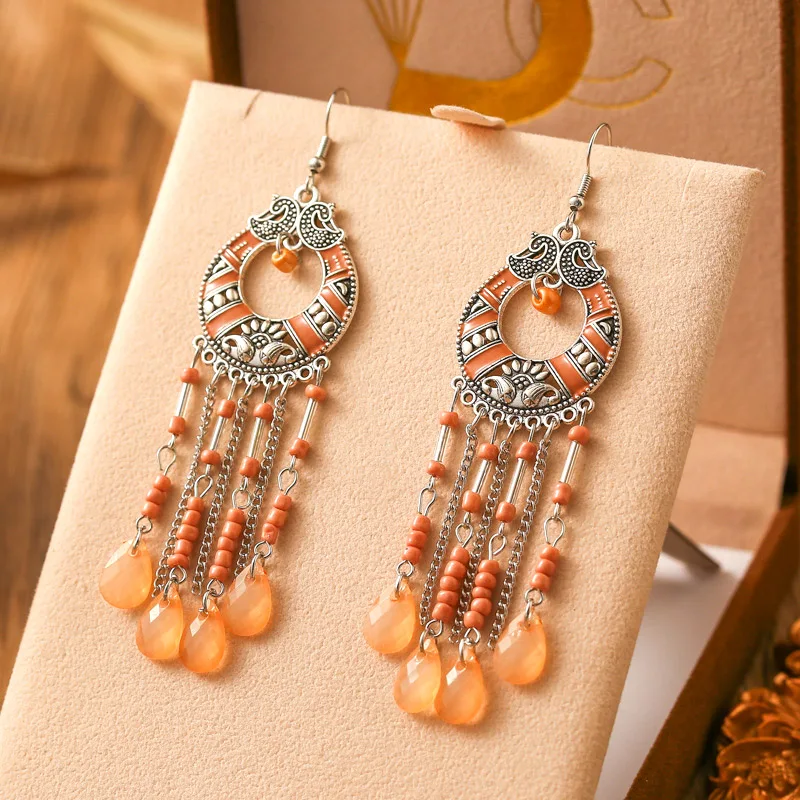 New Bohemian Colorful Water Drop Dangle Earrings for Women Retro Long Geometric Enamel Rice Bead Earring Vacation Party Jewelry