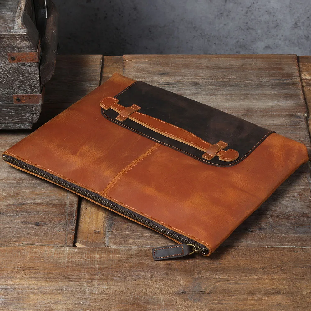 S.WORKER Clutch-Tasche aus echtem Vollnarben-Rindsleder, Herren-Handtasche, Vintage-Tasche, lässige Handtasche mit großem Fassungsvermögen für Herren – Detail 9