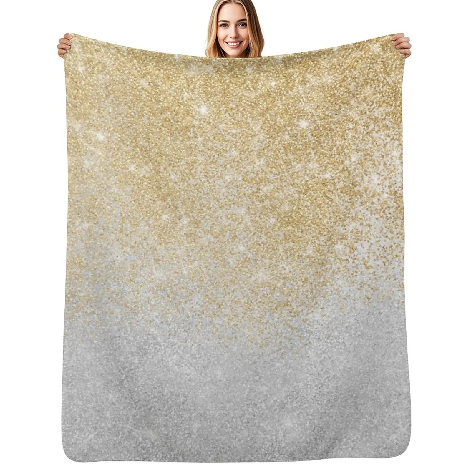 Gold and Silver Glitter Ombre Luxury Design Throw Blanket Stuffeds Sofa Decorative Sofa Luxury St Picnic Blankets