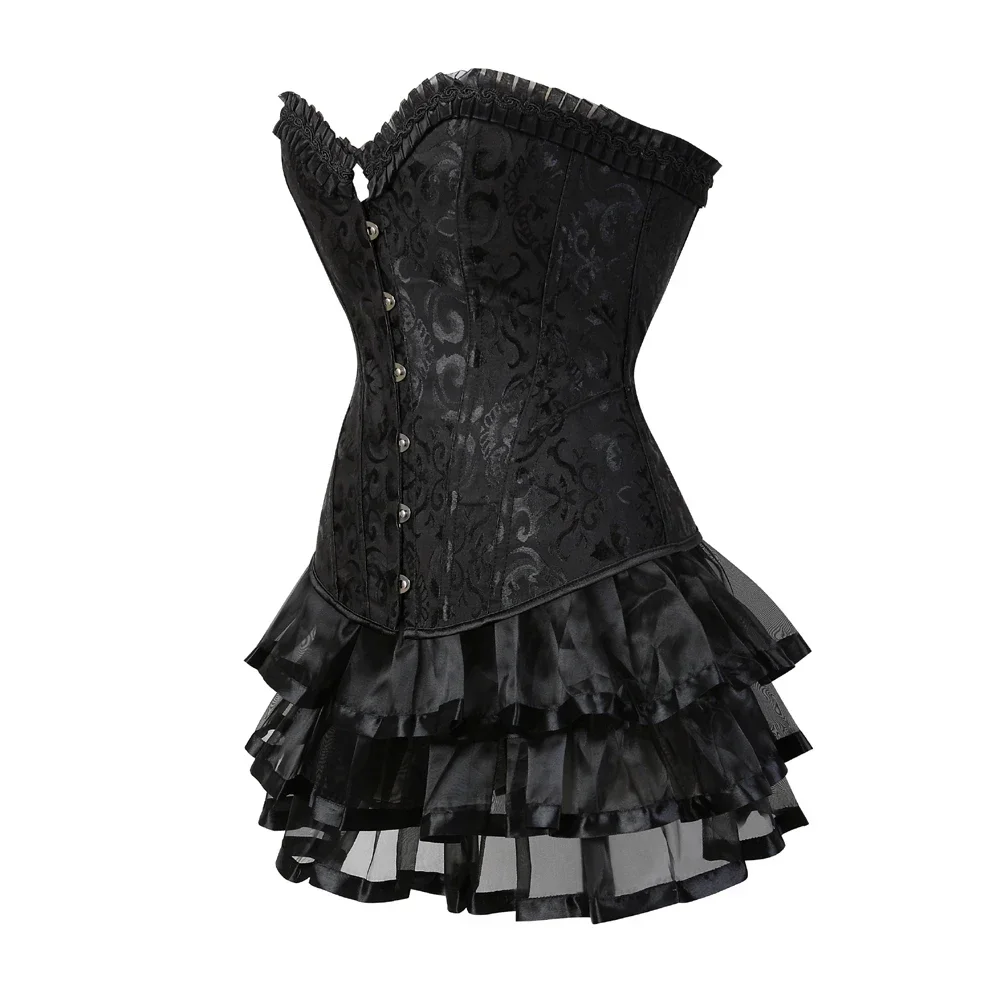 Women Corset Tutu Skirts Vintage Floral Bustier Overbust Sexy Corsets Skirt Plus Size Fashion Costume Performance Outfit