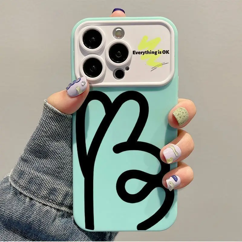 حافظة لهاتف آيفون ذات نافذة كبيرة OK لهاتف آيفون 16 15 14 13 12 11 Pro XS Max 7 8 Plus غطاء Y2K متقدم وبسيط