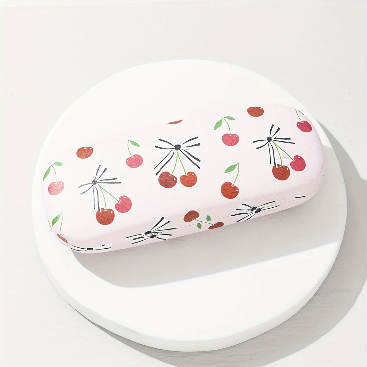 Pink Strawberry Glasses Case with Cherry Print Design Style for Girls' Storage and Portable Glasses Case