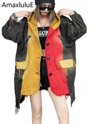 Max LuLu Winter Fashion Streetwear 2023 Ladies Vintage Loose Denim Trench con cappuccio donna Casual Punk giacche a vento di grandi dimensioni