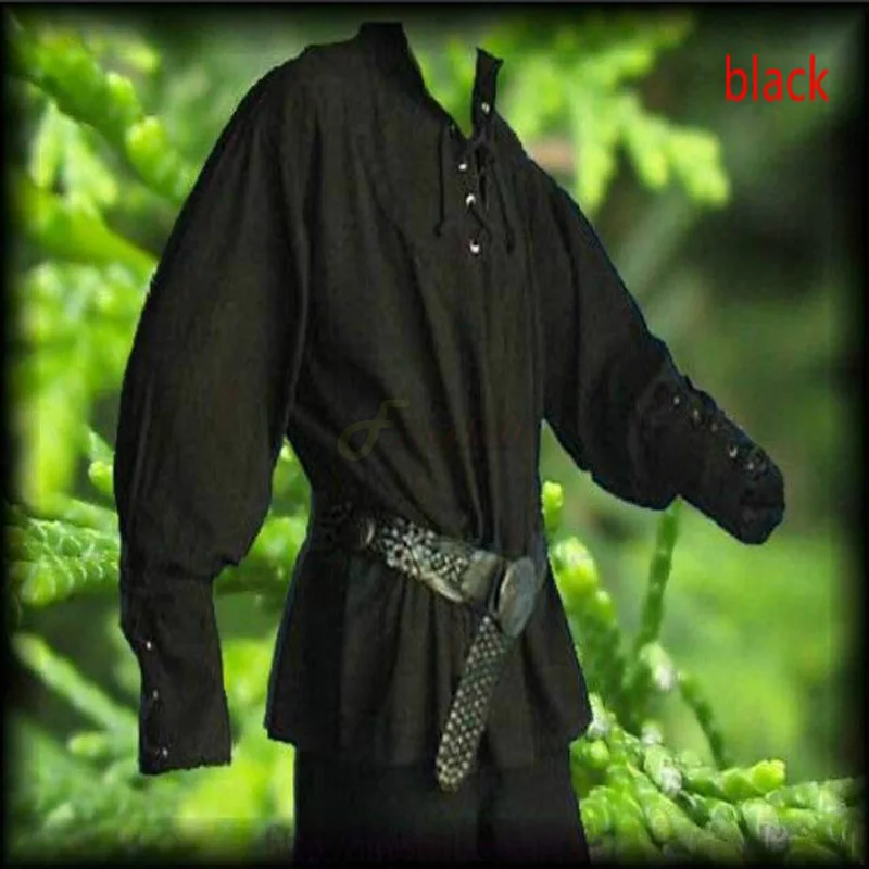 Men Medieval Renaissance Grooms Pirate Reenactment Larp Costume Lacing Up Shirt Bandage Top Middle Age Clothing For Adult S-3XL