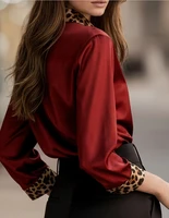 Chemise boutonnée élégante à manches longues avec col imprimé léopard, poignets et patte, hauts chemisier coupe ample 6