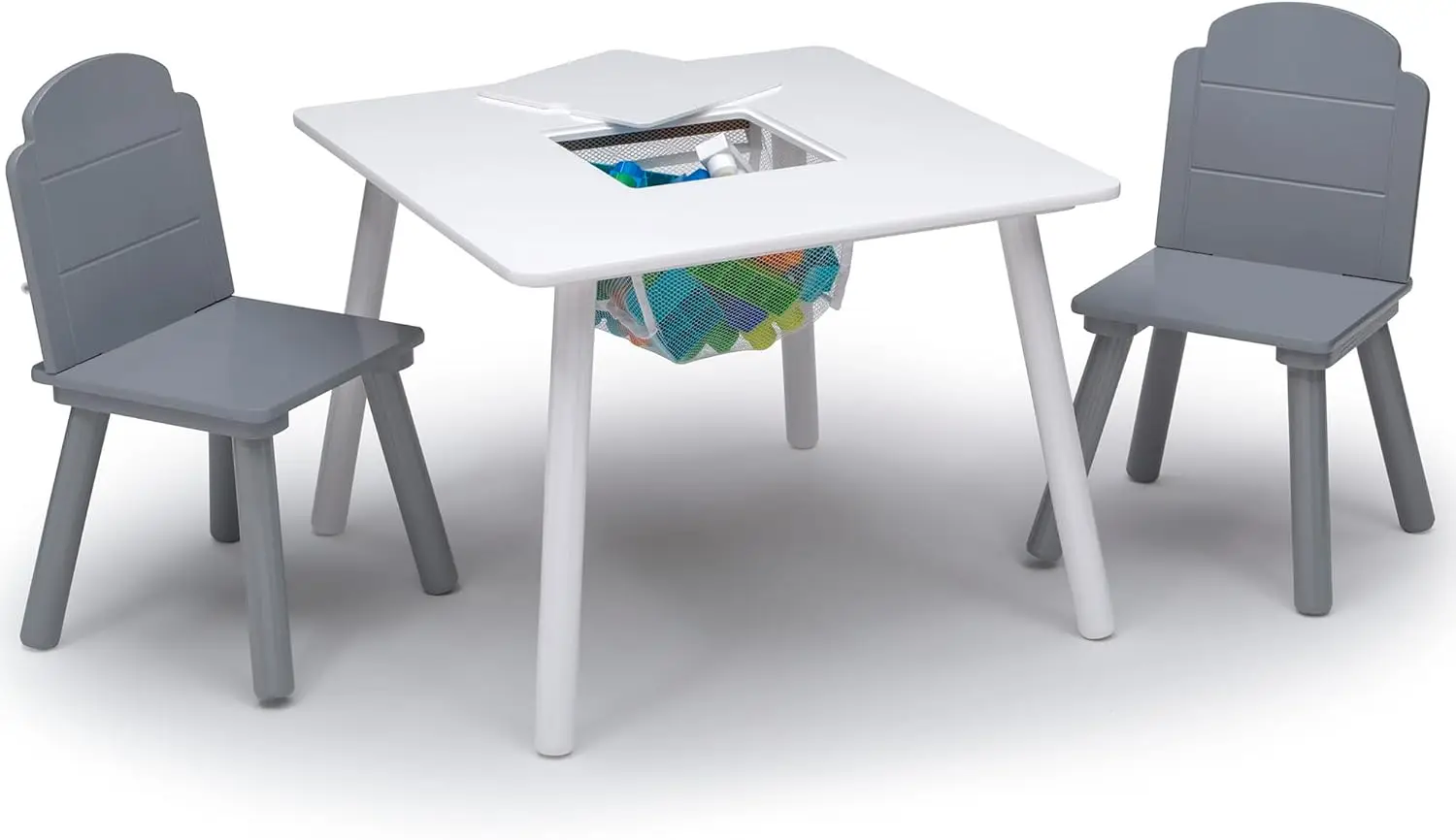 Kids Table and Chair Set with Storage, White/Grey - Toddler Furniture for Ages 3+