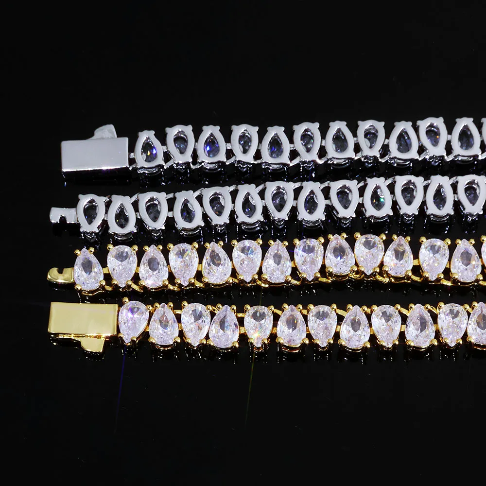 

HHIOK хип-хоп стиль 6 мм капля воды ледяной изысканный CZ циркон теннисная цепочка модный персонализированный женский ювелирный браслет