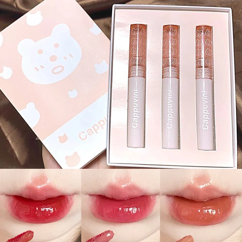 Mirror Water Lip Glaze Set Moisturizing Sexy Red Lip Tint Lipstick Makeup Longlasting Color Non-stick Cup Lip Gloss Cosmetics