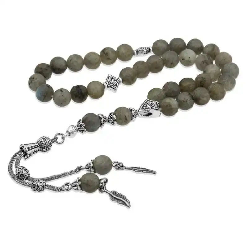 Labradorite Stone Rosary Natural Stone Beads 33 Tasbih Rosary 925 Sterling Silver Tasseled, Islamic Muslim Tasbih Allah Men Women Meditation jewelry, Tasby, Unisex