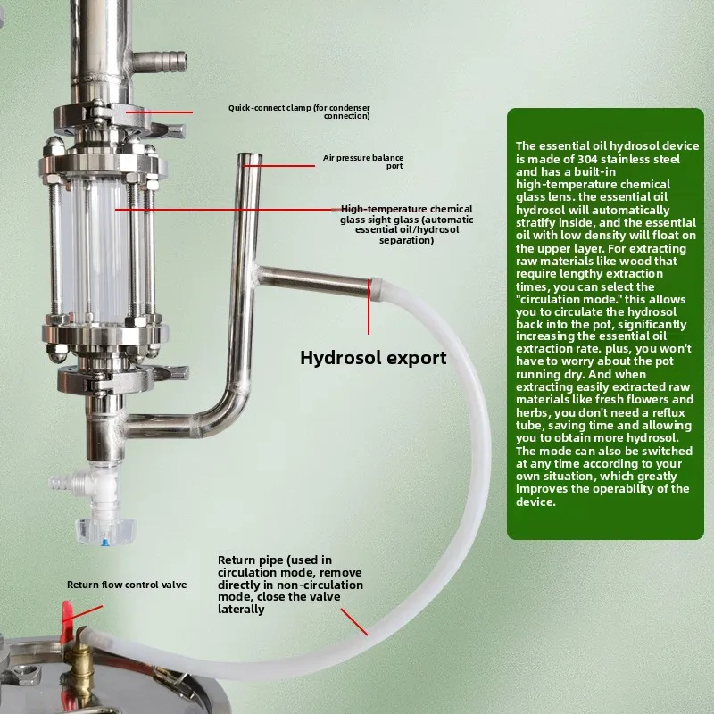 

Stainless Steel Mini Hydrosol Distiller for Essential Oil Extraction - Household Aromatherapy Machine