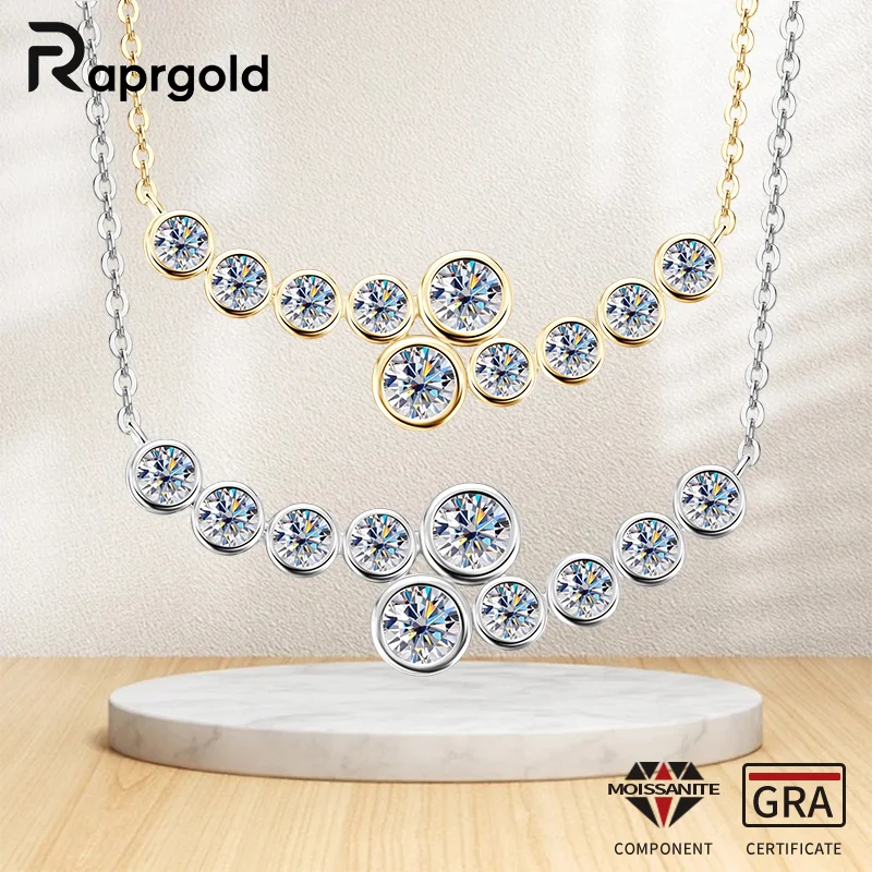 

RAPRGOLD GRA Certified D VVS1 Moissanite Bubble Pendant Necklace for Women 925 Sterling Silver Wedding Fine Jewelry Chains Gifts