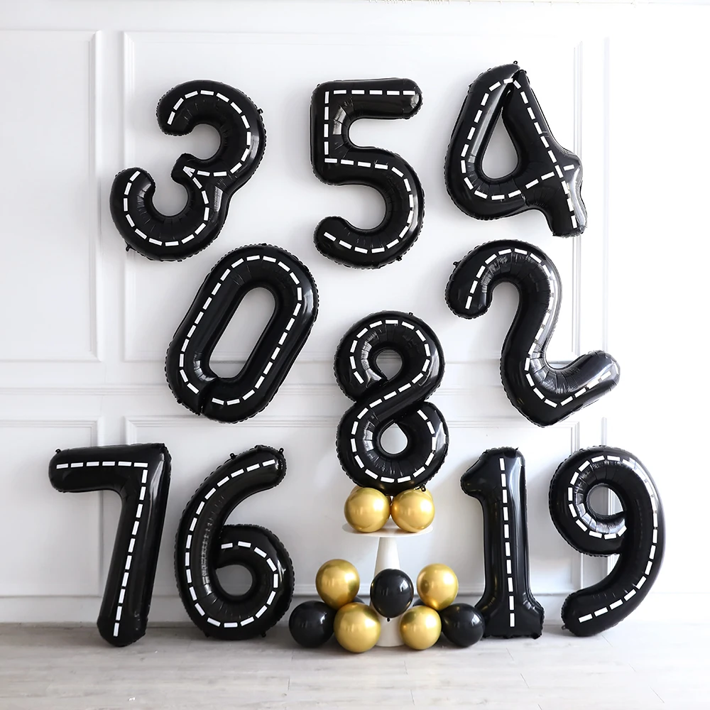 30/40inch Black Foil Number Balloon 1st 2nd 3rd Racing Car Birthday Party Decorations Kids Boys Favors Baby Shower Supplies