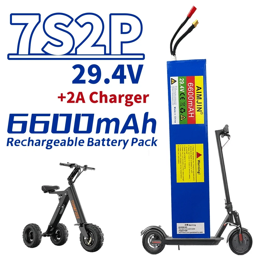 

25.2V 6600mAh 7S2P 18650 Li-ion Rechargeable Battery Pack with BMS For 29.4V Electric Scooter+Charger