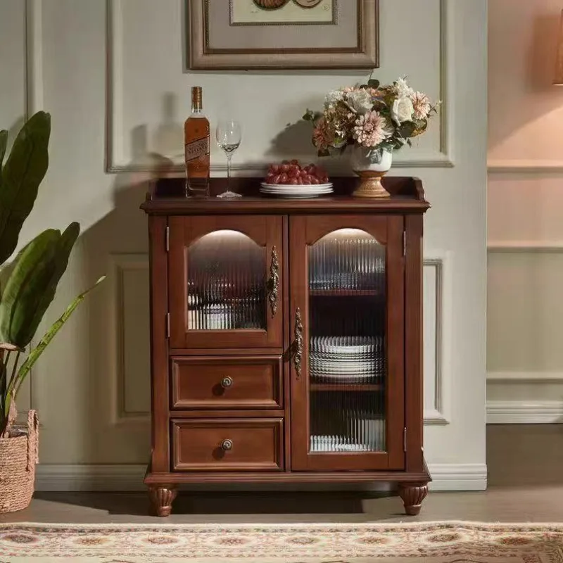 American solid wood tea cabinet retro ultra-thin storage cabinet dining side cabinet living room wall storage small side