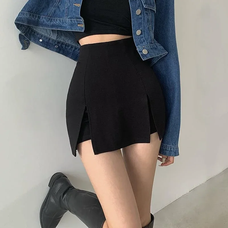 

Sexy Split Shorts Skirt Women's Office Ladies Suit Skirt Summer New Black Mini A-line Pants Skirt High Waist Wide Leg Shorts