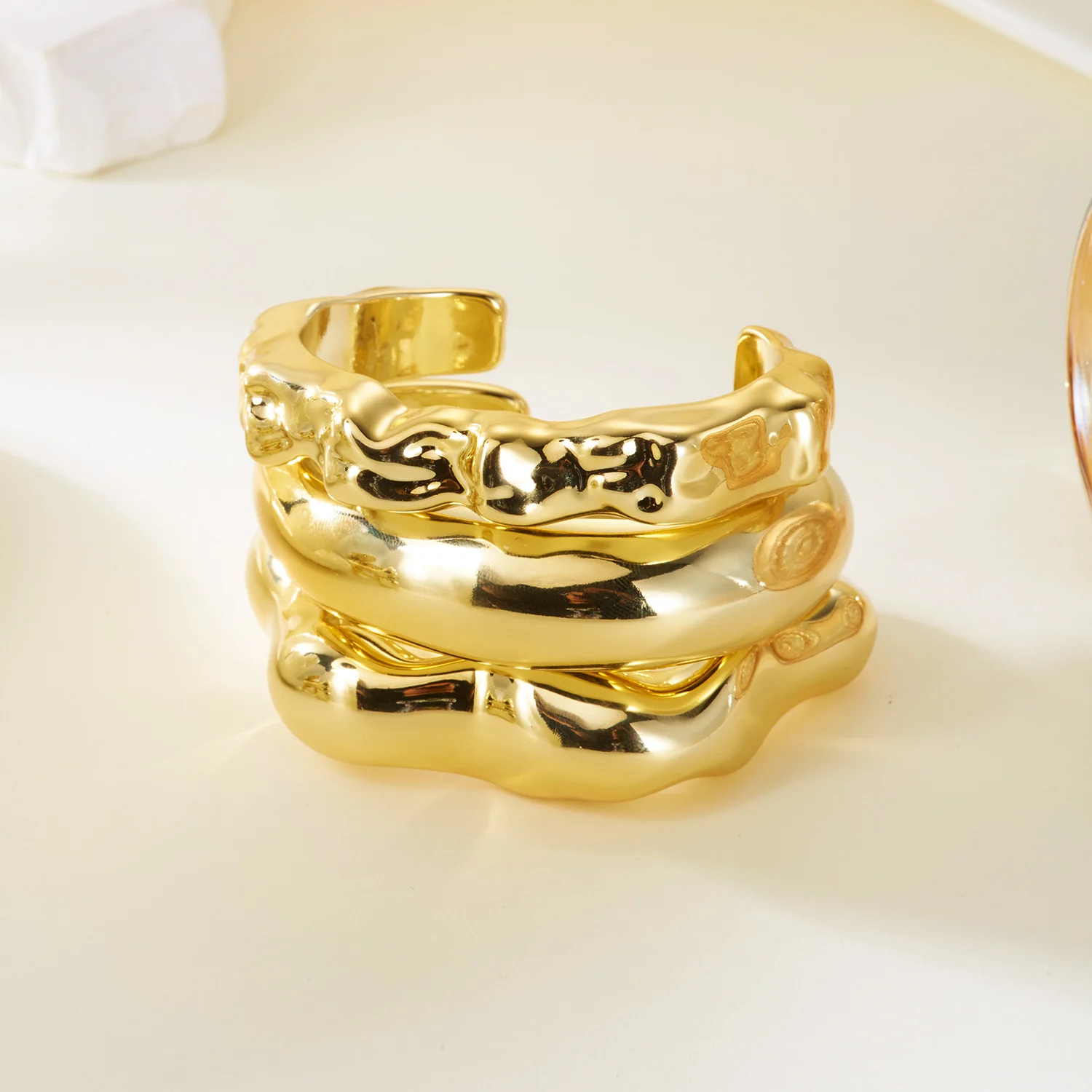 3PCS Übertriebene Acryl Unregelmäßige Manschette Armbänder für Frauen Punk Geometrische Breite Chunky Offene Armbänder Set Täglichen Party Schmuck – Detail 3