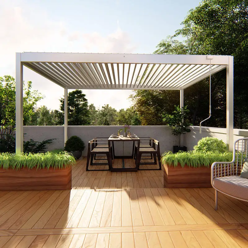 

Aluminum Outdoor Leisure Gazebo Hardtop Waterproof Heavy Duty Courtyard Garden Villa Custom Electric and Manual Blinds Pergola