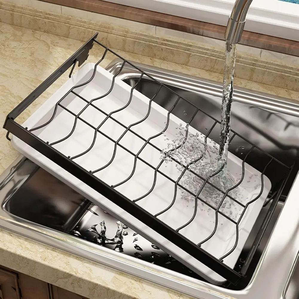 

Storage Rack Wall Mounted Dish Drying Rack 2 Layer Compact Kitchen Storage Rack No Drilling Large Capacity Drain Tray Household