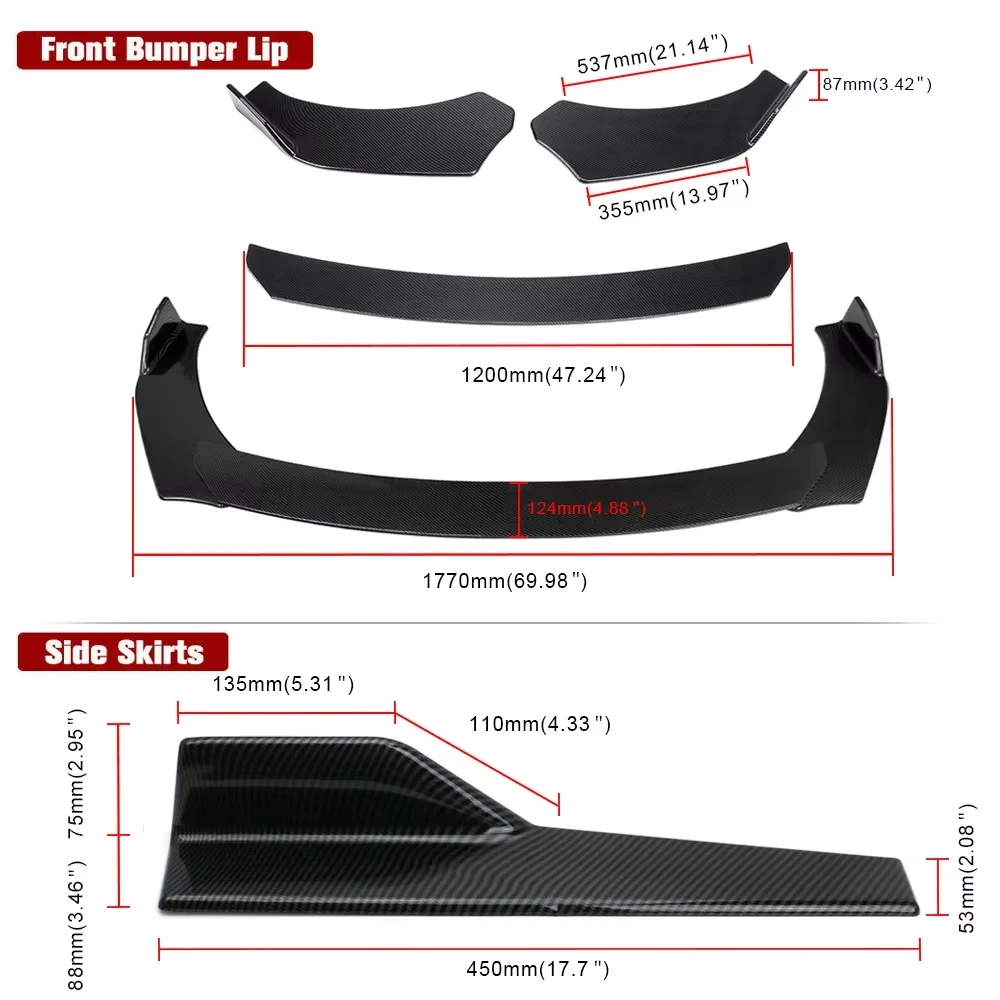 5pcs Universal Front Bumper Splitter Lip Spoiler Diffuser Body Kit Black Winglets Side Skirt Extension Protector  Auto Parts
