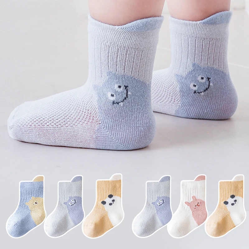 

3 Pairs Baby Socks Summer Cartoon Kids Socks Mesh Breathable Newborn Socks Soft Cotton Socks For Children