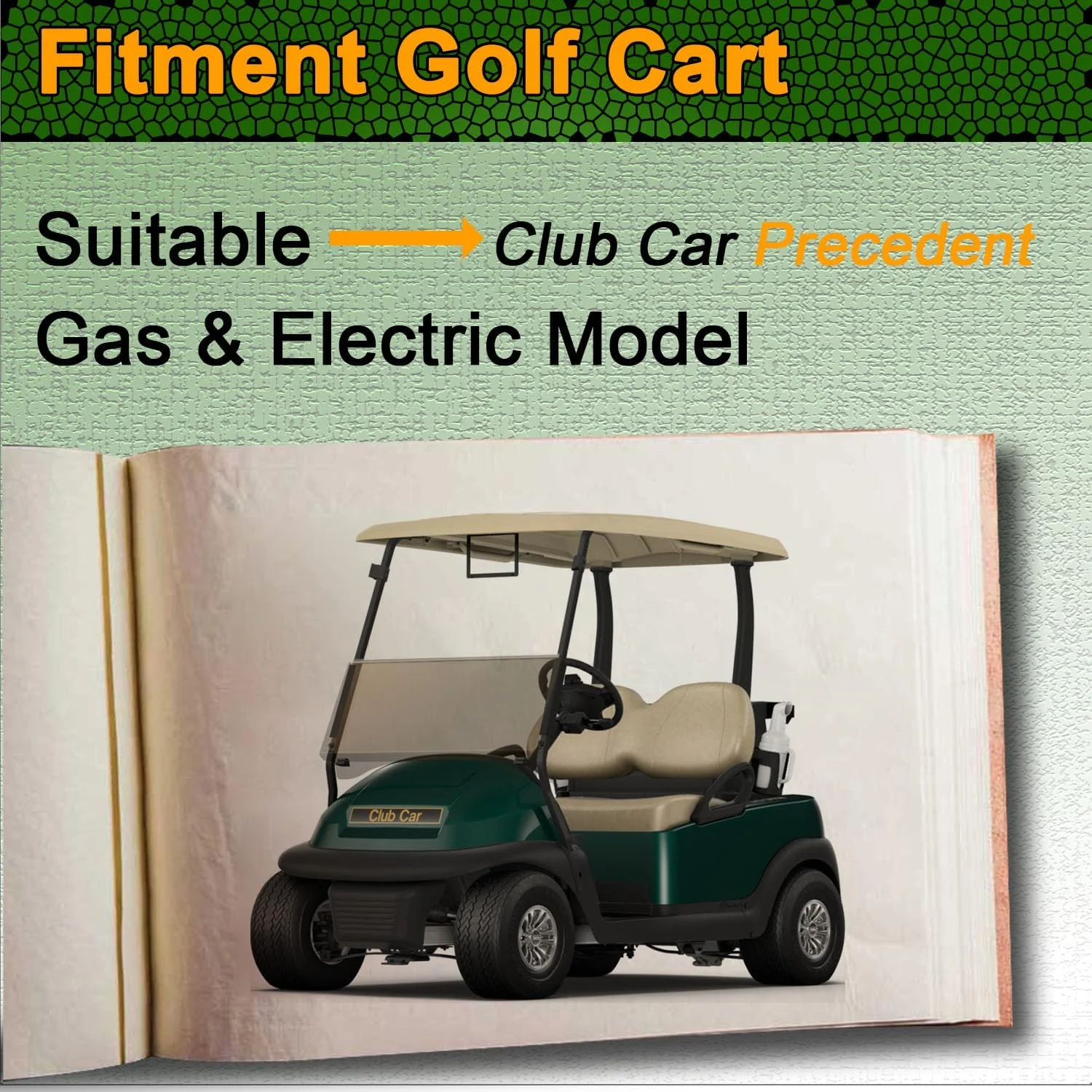Club Car Front Name Plate/Emblem for Precedent Golf Cart Models, Replaces OEM # 102502601- Black/Gold