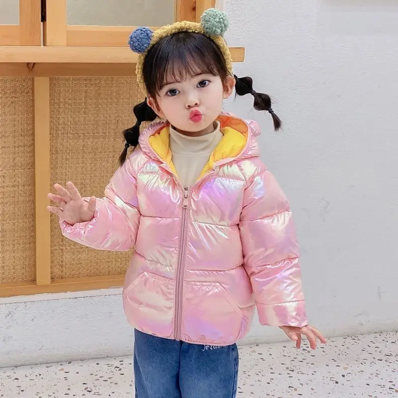 Autumn Winter Glossy Down Jackets For Girls Children Clothing Warm Hooded Outerwear For Boys Toddler Girls Fashion Coat Jacket