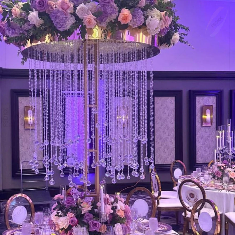 Other Wedding Table Centerpieces Decorations Crystal Bead Curtains With Light Flower Stand Gold Metal Plinths Display Stands