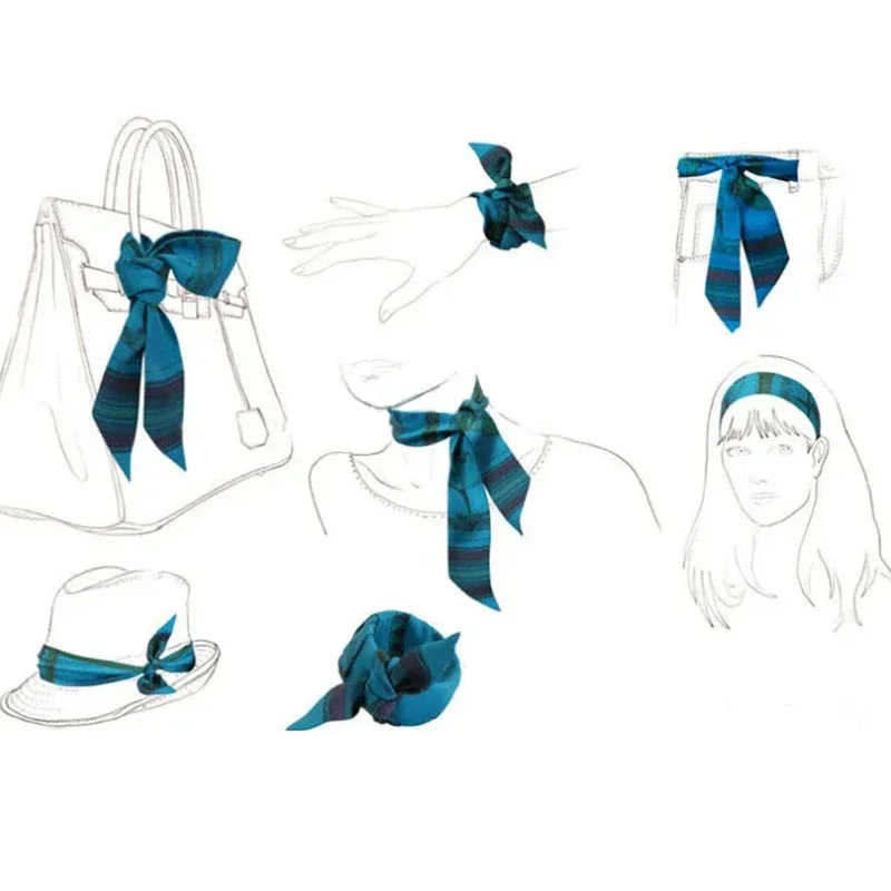 Di lusso 5*85 cm Modello Snello Temperamento Piccola Sciarpa Lunga Sciarpa di Seta Fascia per Capelli da Donna All-Match Double-Sided Streamer