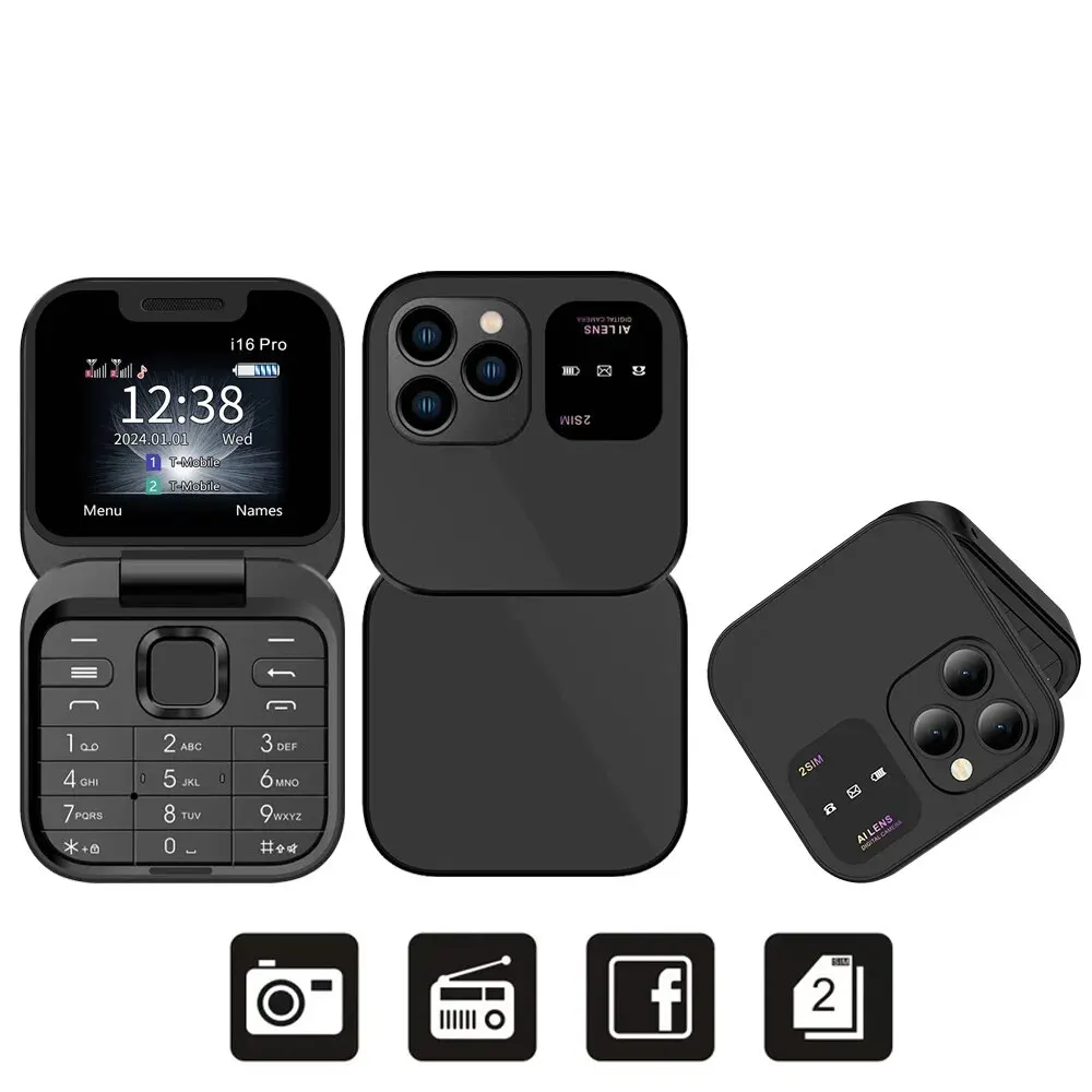 SERVO I16 Pro MIni Fold mobiele telefoon 2G GSM Dual SIM-kaart Speed Dial Video Player Magic Voice 3,5 mm Jack FM Kleine Flip mobiele telefoon
