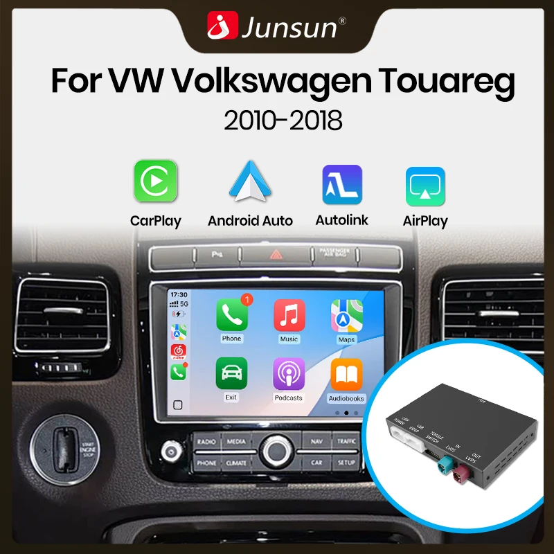 Adattatore di interfaccia Junsun Wireless CarPlay Android Auto per Volkswagen Touareg RNS850 2010-2018 Bluetooth Airplay MirrorLink