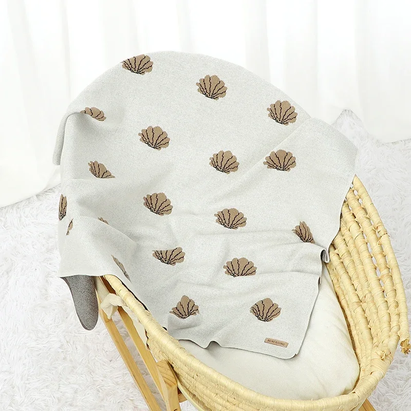 Toddler Baby Blanket Cotton Knitted Newborn Girl Boy Stroller Wrap Swaddle Cute Shell Infant Bed Sleep Cover Soft 100*80CM Plaid