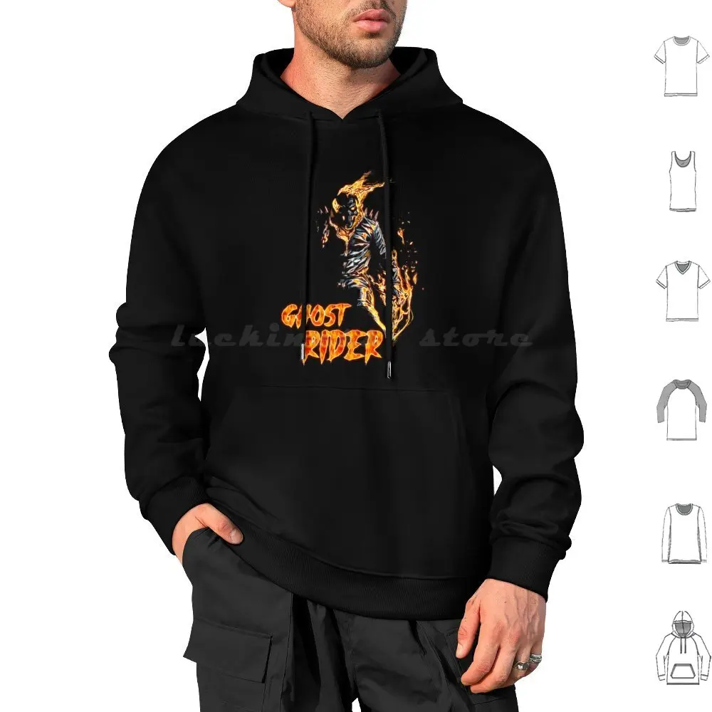 Gh0st Reiter/Schädel in einem Feuer Hoodie Baumwolle Langarm Humor Ghost rider trend ige lustige Ghost Rider