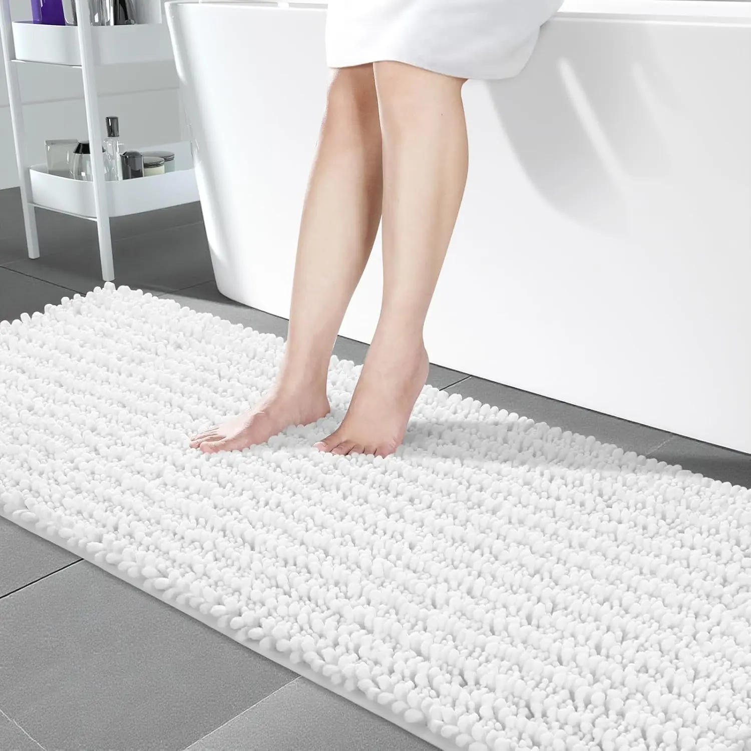 

Extra Long Non-Slip Bathroom Runner Rug 70x24 Inch, Soft Absorbent Chenille Mat for Shower Tub Vanity, Machine Washable