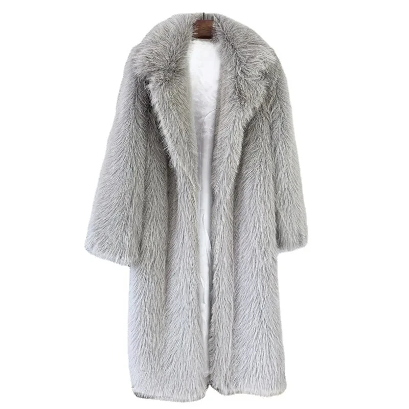 Cappotto lungo bianco in pelliccia sintetica Donna Autunno Inverno Giacca grande Cappotto Tasche con colletto rovesciato Cappotto spesso Giacche calde Cappotti maxi