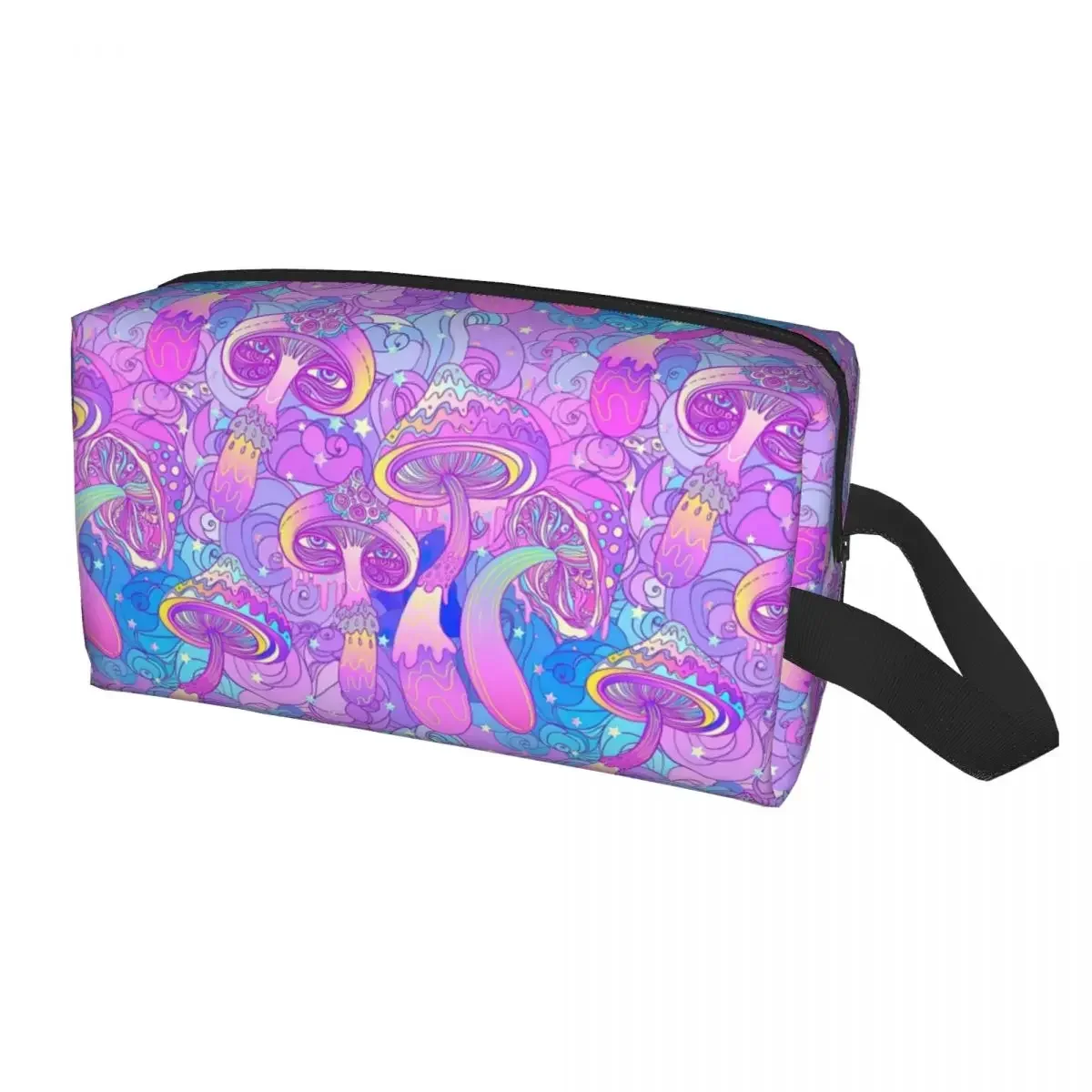 Magic Mushroom Trippy Psychedelic Neon Pastel Goth Toiletry Bag Women Cosmetic Makeup Organizer Lady Beauty Storage Dopp Kit Box