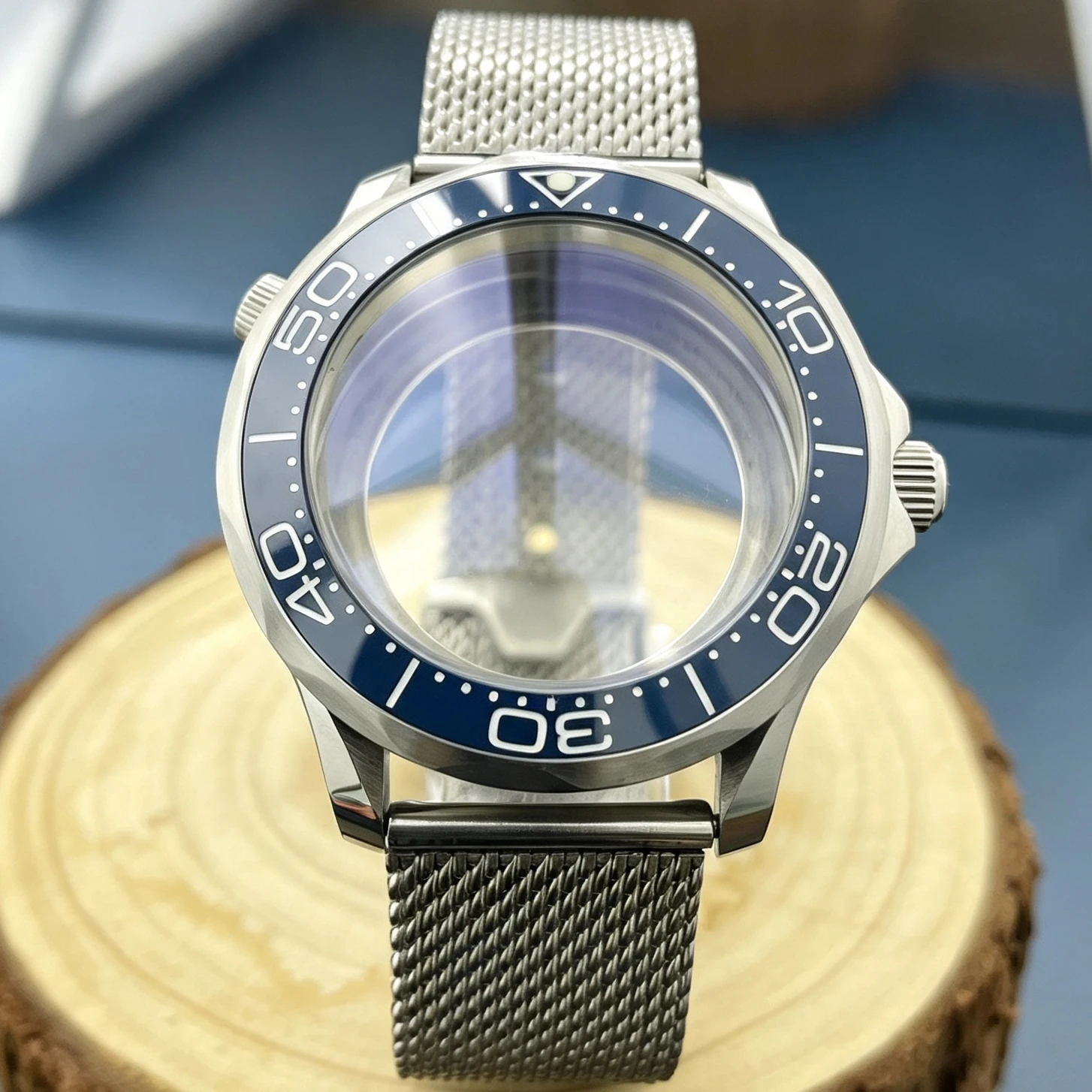 41.5mm Stainless Steel Case With Mesh Strap, Water-Resistant, Compatible With 8215/ST1612 Movement, Watch Components Replaceable