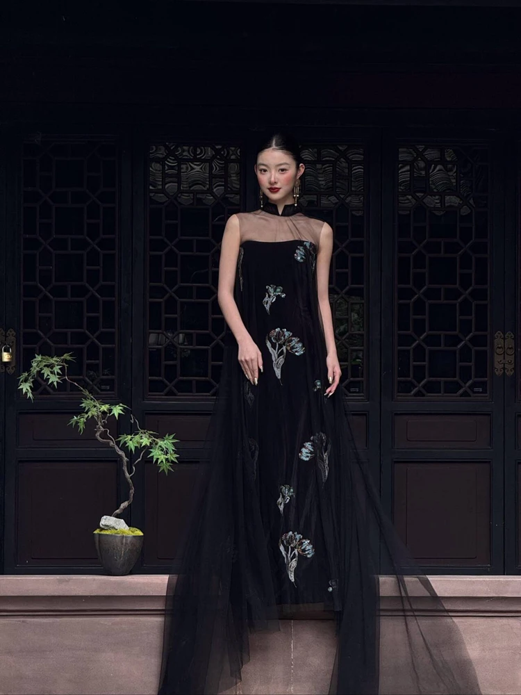 

2026 New Black Outdoor Vintage Wedding Dress Photography Costume Oriental Aesthetic Studio Photography Chinese Garden Style