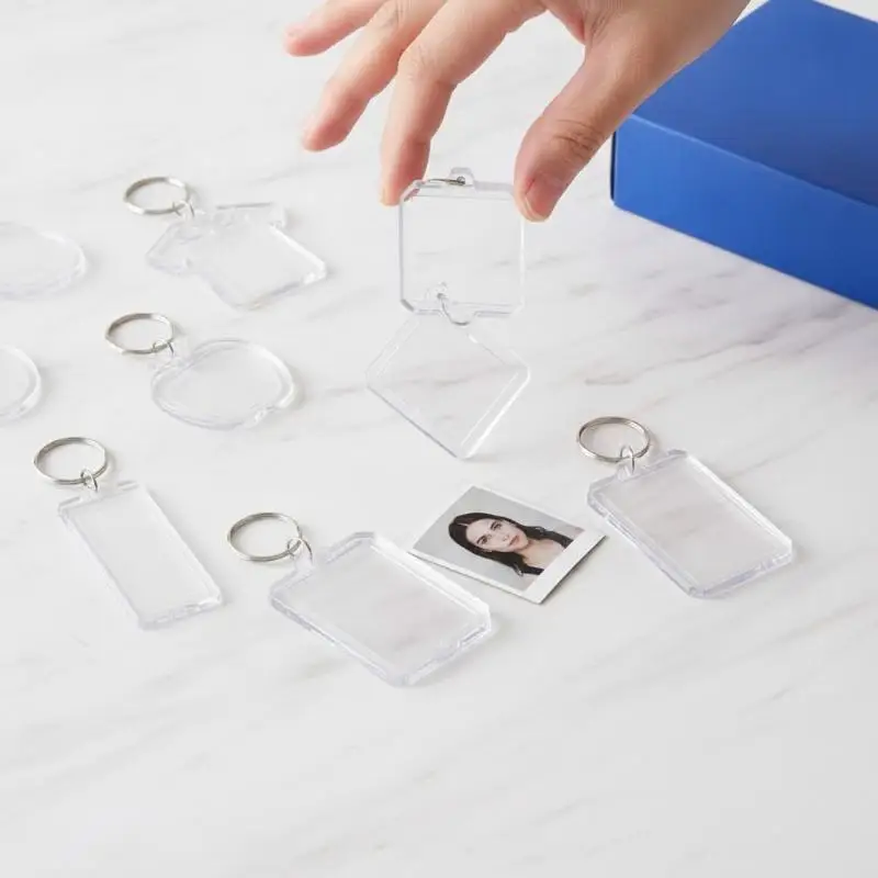 Transparent Rectangle Blank Acrylic Insert Photo Frame Keychain DIY Split Ring Gifts