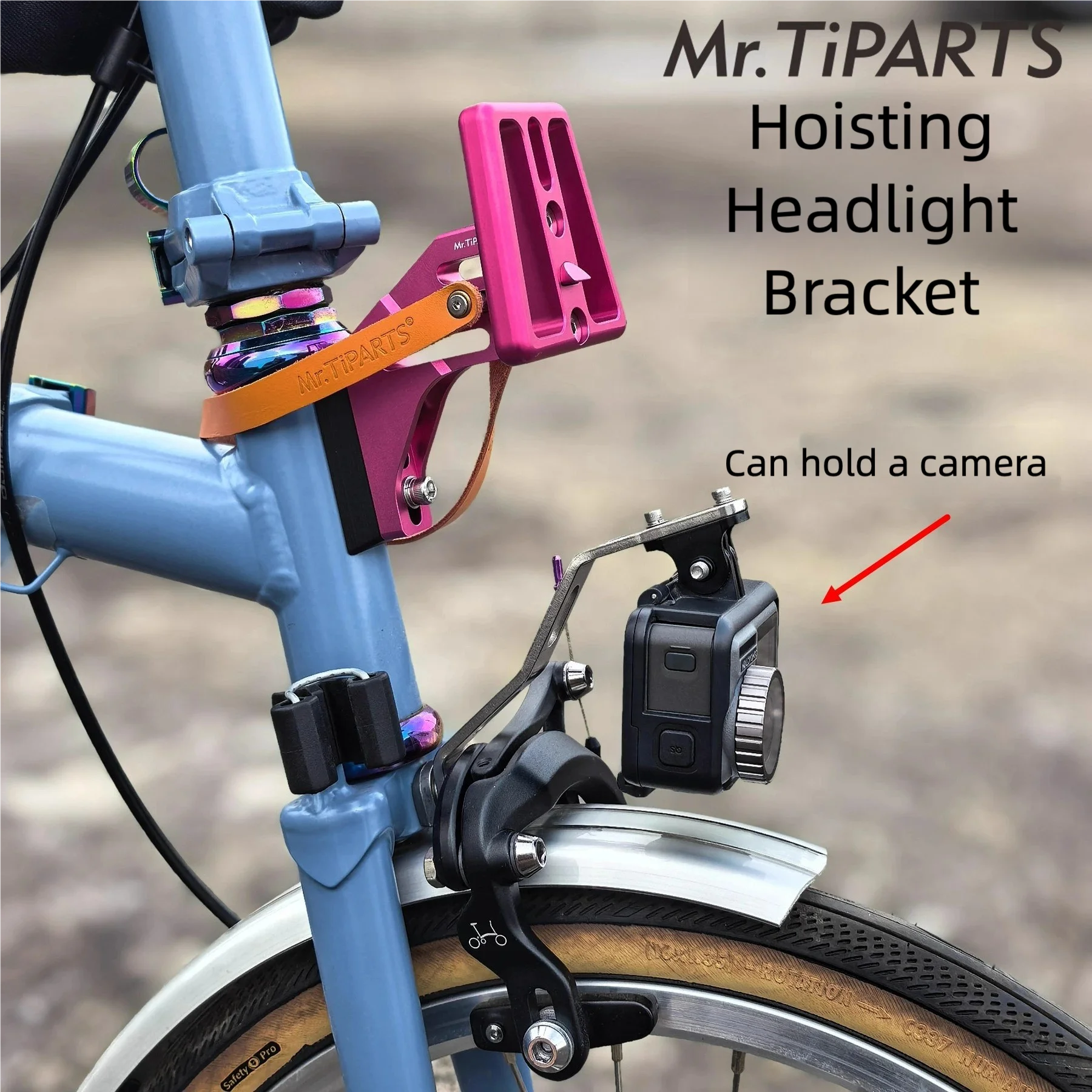 Soporte de montaje para faro de bicicleta plegable Brompton/Dahon con Base de cámara de acción Gopro, soporte de luz de bicicleta de fijación